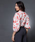Puffed sleeve button through printed blouse